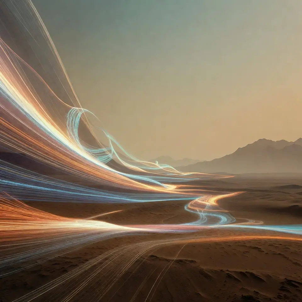 Abstract data flowing in a Middle Eastern desert